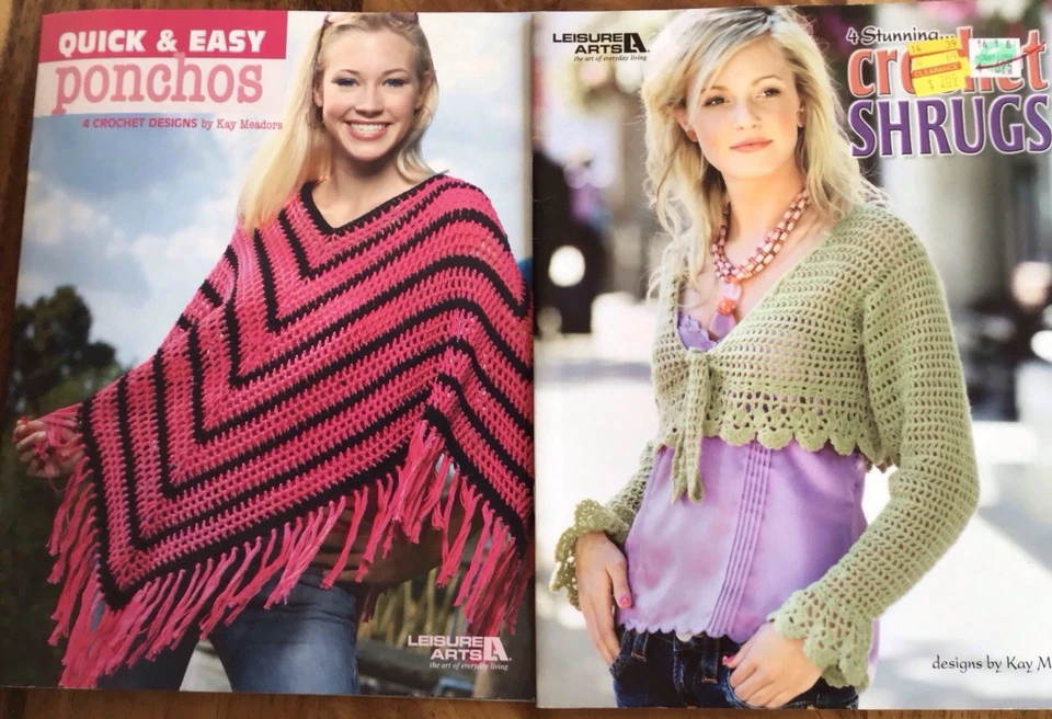 Crochet Knitting Sewing Books Hat Poncho Sweater Fleece Leisure Arts Lot of 4 - Image 2 of 4