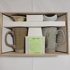 Ceramic Mug Cup Set with Small Plates Tray Pair Rustic Pottery Drinkware Gift