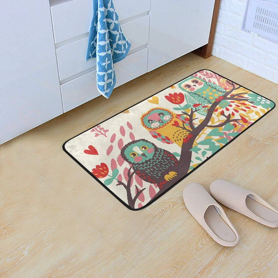 Kitchen Rugs Cute Owls On Branch Design Non-Slip Soft Kitchen Mats Bath Rug R... - Image 3 of 4