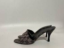 Vtg Gucci Black Monogram Sandal Heels 35