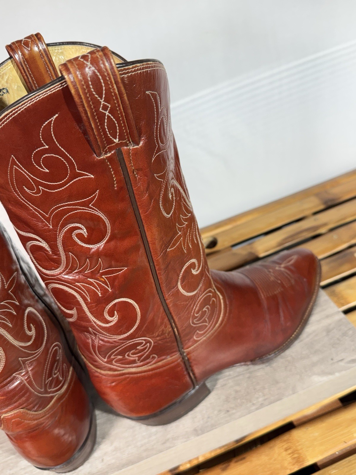 Vintage Men’s Tony Lama El Rey Cowboy Boots Size 12 D Cognac Leather Made In USA