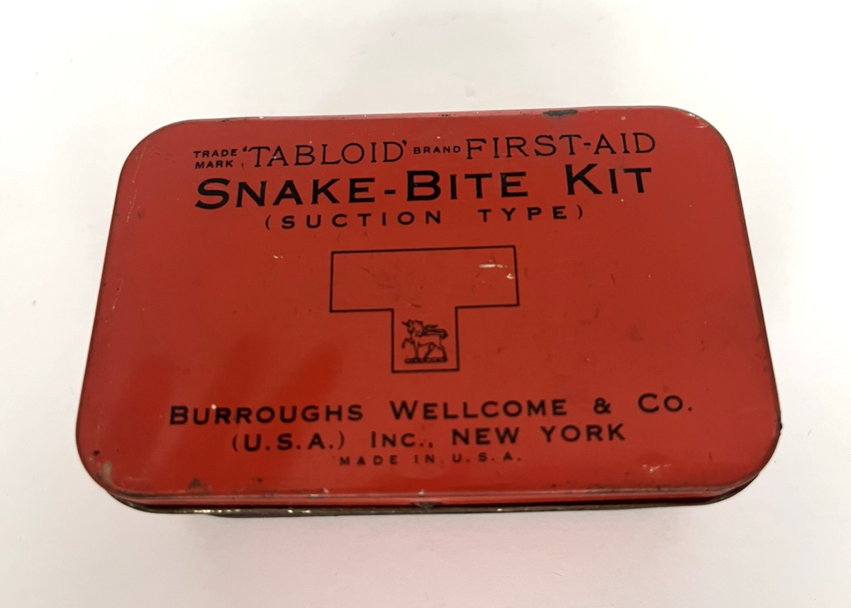 Vintage Tabloid First Aid Snake Bite Kit Tin Burroughs Wellcome