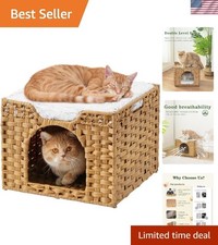 Spacious Rustic Cat House with Soft Cushion - Perfect for Cats of All Ages