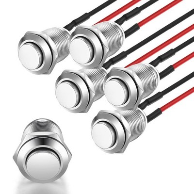 5PCS 12mm Latching Push Button, Prewired, Waterproof, Steel, High Head, 2A