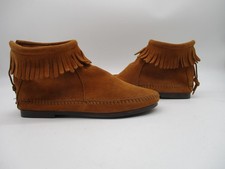 Minnetonka 282 Brown Leather Fringe Zip Hard Sole Moccasin Women's Size 6.5