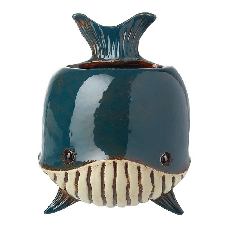 Blue Whale Plant Pot, Wall Hung, Novelty Fun Kitsch Animal Indoor Planter
