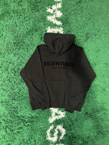 Felpa con cappuccio Fear of God Essentials nera elasticizzata limousine taglia L