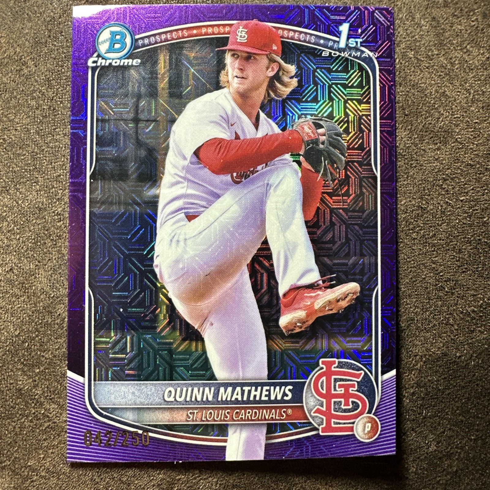 2025 Bowman Mega Box Chrome Prospects Quinn Mathews #BCP-25 Purple Mojo #250