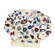 Kids NFL Football Team Logo All Over Print Sweatshirt Cream Size 5 6 NEW