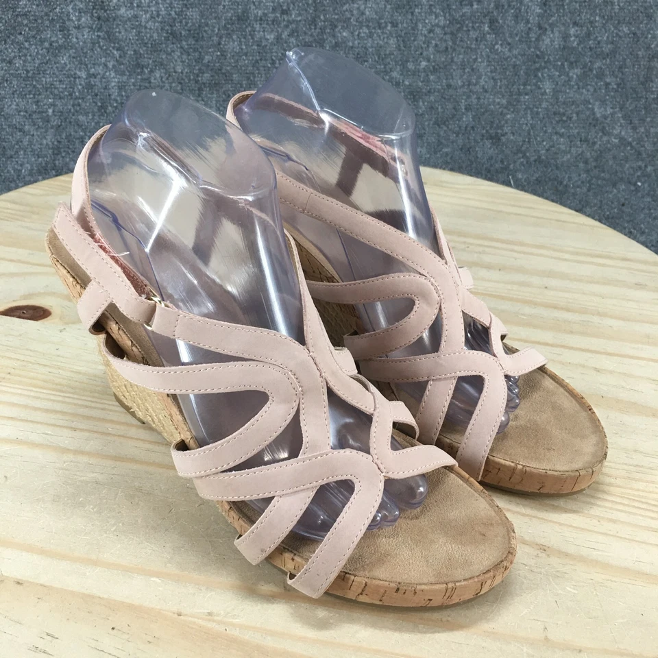 Sandalias aerosoles para mujer 10 M de lujo con cordones rosa imitación cuero tacón de cuña Foto 3 de 4