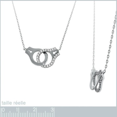 Collier Ras Du Cou Menottes En Argent 925 Rhodié Avec Zirconium - Longueur 40+5 Cm - Neuf Avec étiquettes