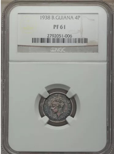 1938 British Guiana Proof 4 Pence, NGC PF 61, Scarce Guyana