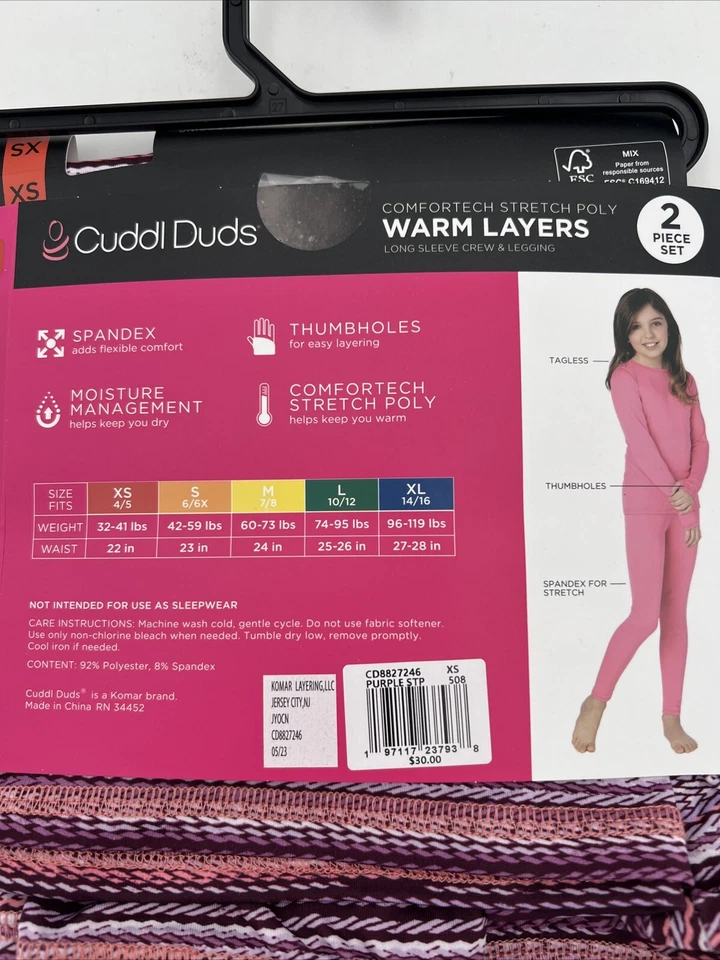 Nuevo conjunto de capas base de 2 piezas Cuddl Duds para niñas pequeñas talla XS (4-5) Foto 4 de 4
