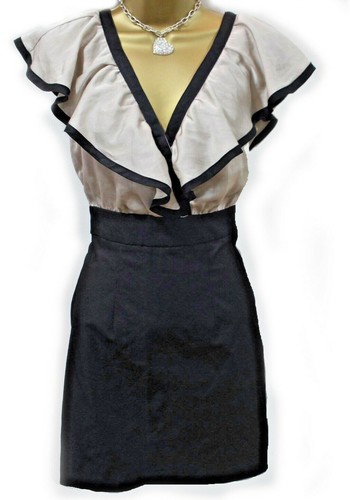 HM Bodycon Sexy Dress Size 8 Black Pink Ruffle V Neck Top Party Summer sleveless - Picture 11 of 12