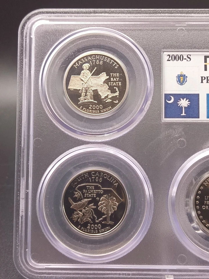 Proof Set 2000-S Quarters 25c PCGS PR69 DCAM Deep Cameo MA MD SC NH VA - 5 Coins - Image 4 of 4