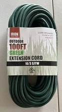 Iron Forge Outdoor 100ft Heavy Duty Extension Cord, 16/3 SJTW 3 Prong - Green
