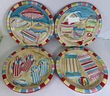 4 Certified International Maret 10.75" Beach Dinner Plates Colorful Balls ECT 💙