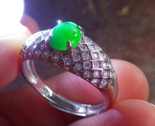 Certified Icy Green silver 925 A JADE Jadeite Cabochon RING USA 9.5 645891 AS