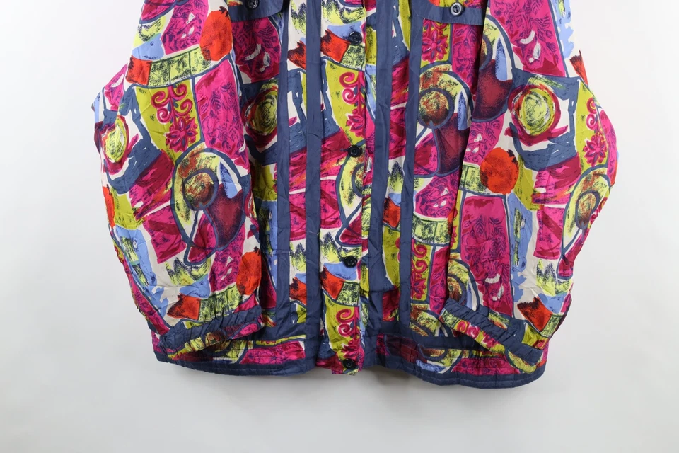 Chaqueta cortavientos vintage años 90 Streetwear para mujer grande envejecida abstracta seda Foto 3 de 4