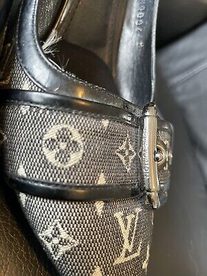 Louis Vuitton Gray Denim Monogram Heels . Women’s Size 37M.