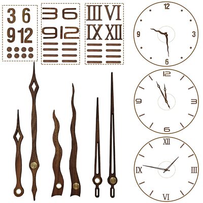 3 sets Clock Hands and Numerals Walnut Wood DIY Digital Clock Numbers Wall Cl...