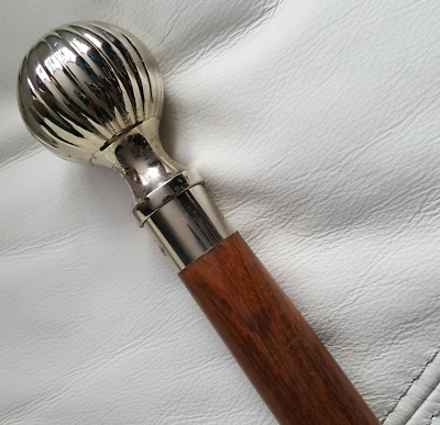 SOLIDO GLOBO TESTA OTTONE MANICO DESIGN VITTORIANO BASTONE DA PASSEGGIO CANNE