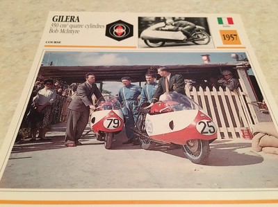 Gilera 350 Motorcycle Card 4 Cylinders Bob Mc Intyre 1957 Atlas Collection