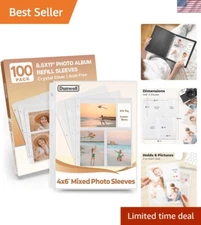 100-Pack 4x6 Photo Sleeves for 3-Ring Binders - Holds 600 Photos