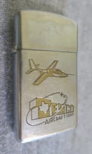 Vintage 1958 Chrome Etched Texas "TEMCO" Aircraft Corp. Airplane Zippo Lighter