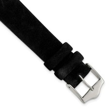 17mm Black Suede Leather Silver-tone Buckle Watch Band