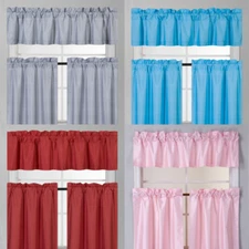 3PC (K3) SOLID FAUX LINED KITCHEN WINDOW CURTAIN 2 TIERS + 1 SWAG VALANCE SET NE