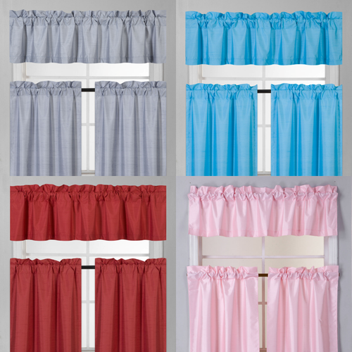 3PC (K3) SOLID FAUX LINED KITCHEN WINDOW CURTAIN 2 TIERS + 1 SWAG VALANCE SET NE - Afbeelding 1 van 28