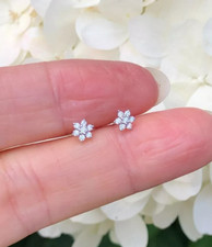 14K White Gold Plated 0.3Ct Round Cut Lab-Created Diamond Flower Stud Earrings