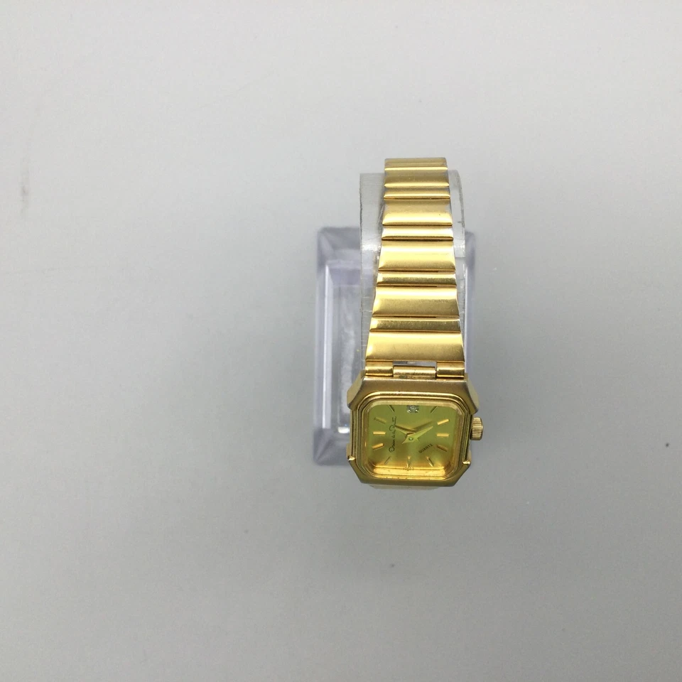 Vtg Oscar De La Renta Watch Women 19mm Gold Tone Diamond Octagon New Battery 7" - Image 3 of 4