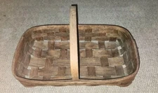 Large Wide Slat Woven Basket Oak? Picnic Bread FLowers Centerpiece Display