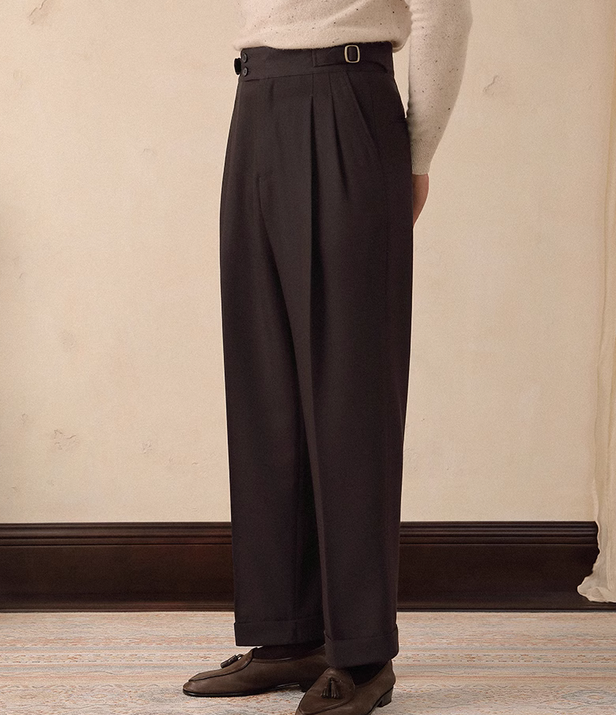 Double-pleated High-Waist Pants Men's Business Casual Trousers