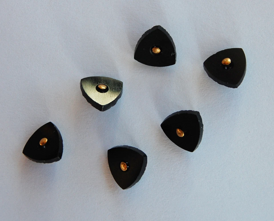 VINTAGE ANTIQUE JET BLACK GLASS BUTTON or BEAD TINY SMALL •  9mm TRIANGLE  - Image 2 of 3