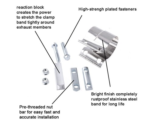 2,5 Zoll/63 mm Edelstahl Auspuffrohr Verbinder Hülse Schreiner Klemmrohr mit Klemmen - Bild 7 von 12