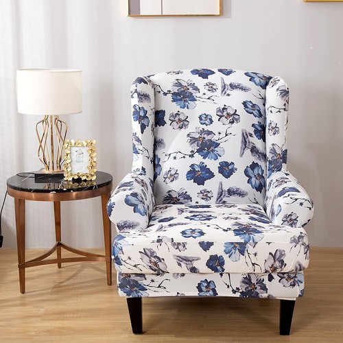 Stretch Wingback Slipcover Armchair Chair Printed Polyester Cover Protector - Picture 11 of 33