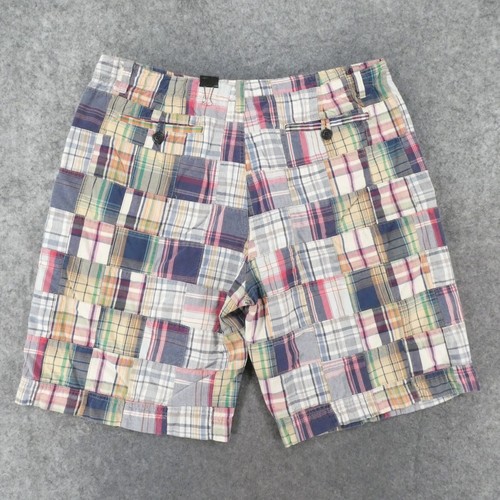Chor Shorts Mens 38 Chino Flat Front Red Blue White Plaid Patchwork - Picture 14 of 15