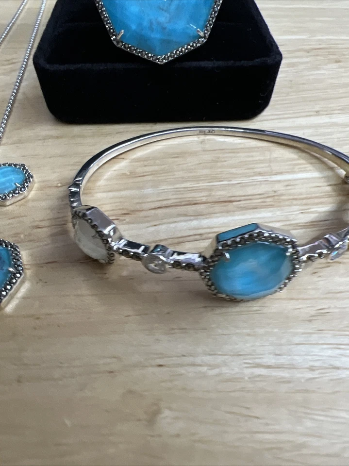 Conjunto de anillo y pulsera Judith Jack de plata esterlina azul blanco Swarovski Foto 4 de 4