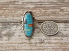Vintage Native American TURQUOISE Opal Mosiac Inlay Sterling Silver Ring sz 5