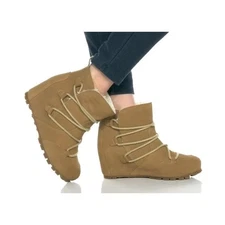 MERRILL New $170 Moab Camel Wedge Polar Laced Boots Faux Fur Lining Size 6