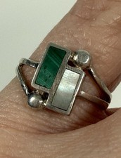 VTG 925 Sterling Silver Ring Malachite MOP Inlay Size 5 Southwestern Bypass