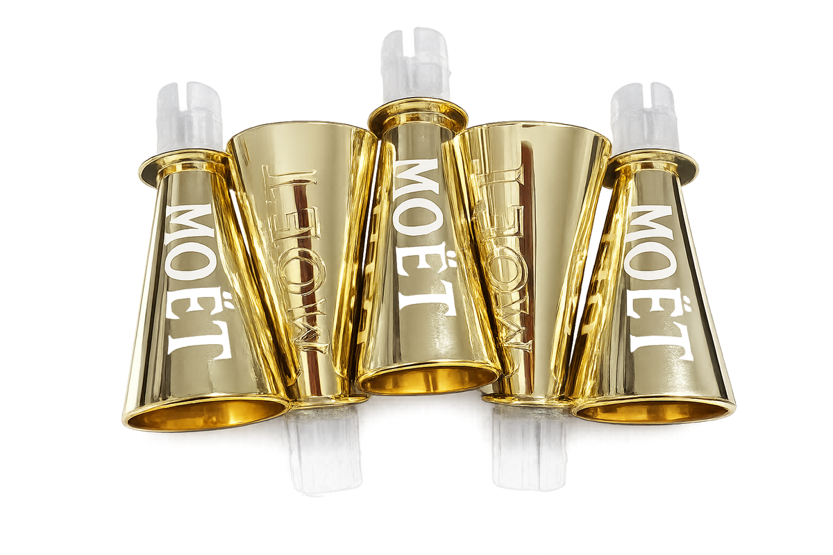 MOET CHANDON CHAMPAGNE GOLDEN SIPPERS FOR MINI SPLIT BOTTLES x 5