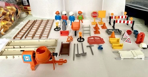 VTG 1974 Geobra Playmobil Construction People Mixed Lot Loose Figures Tools
