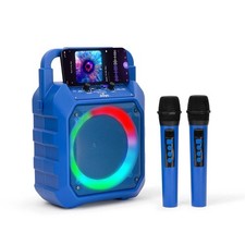JOYC Mic Drop Karaoke Machine with 2 Wireless Mics  RGB Lights, Blue - High
