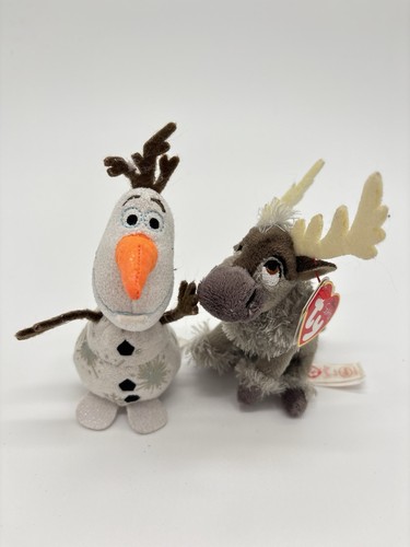 Ty Disney Frozen Olaf & Sven Mini Plush Bag Clips Keychains 4”