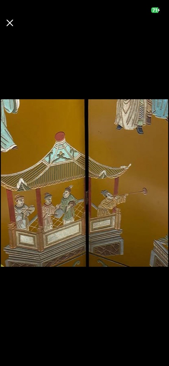 Chinese Antique Coromandel Screen Lacquer 2-Sided Divider 4 Panel
