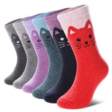  Kids Merino Wool Hiking Socks Toddlers Boys Girls 4-7 Years 6 Pairs Cat a
